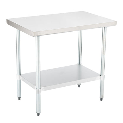 Kitchen Tek 18-Gauge 304 Stainless Steel Commercial Work Table - Heavy Duty, Galvanized Legs, Undershelf - 24" x 36" - 1 count box