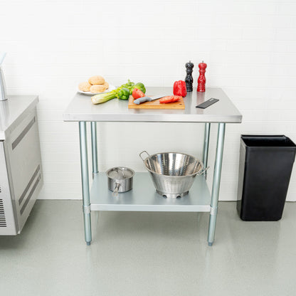 Kitchen Tek 18-Gauge 304 Stainless Steel Commercial Work Table - Heavy Duty, Galvanized Legs, Undershelf - 24" x 36" - 1 count box