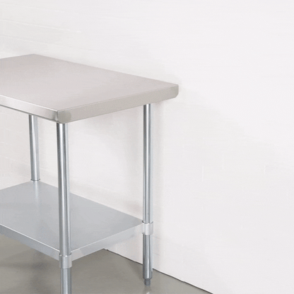 Kitchen Tek 18-Gauge 304 Stainless Steel Commercial Work Table - Heavy Duty, Galvanized Legs, Undershelf - 24" x 36" - 1 count box