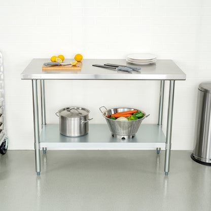 Kitchen Tek 18-Gauge 304 Stainless Steel Commercial Work Table - Heavy Duty, Galvanized Legs, Undershelf - 24" x 48" - 1 count box