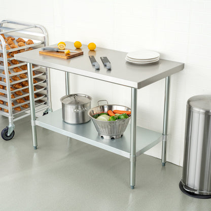 Kitchen Tek 18-Gauge 304 Stainless Steel Commercial Work Table - Heavy Duty, Galvanized Legs, Undershelf - 24" x 48" - 1 count box