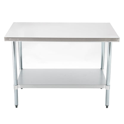 Kitchen Tek 18-Gauge 304 Stainless Steel Commercial Work Table - Heavy Duty, Galvanized Legs, Undershelf - 30" x 48" - 1 count box