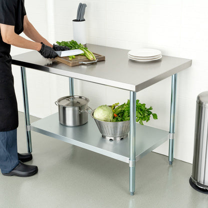 Kitchen Tek 18-Gauge 304 Stainless Steel Commercial Work Table - Heavy Duty, Galvanized Legs, Undershelf - 30" x 48" - 1 count box