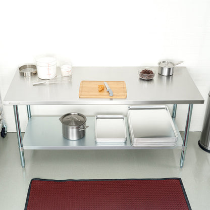 Kitchen Tek 18-Gauge 304 Stainless Steel Commercial Work Table - Heavy Duty, Galvanized Legs, Undershelf - 30" x 72" - 1 count box