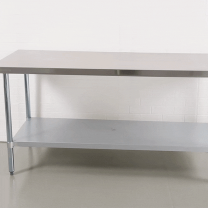 Kitchen Tek 18-Gauge 304 Stainless Steel Commercial Work Table - Heavy Duty, Galvanized Legs, Undershelf - 30" x 72" - 1 count box