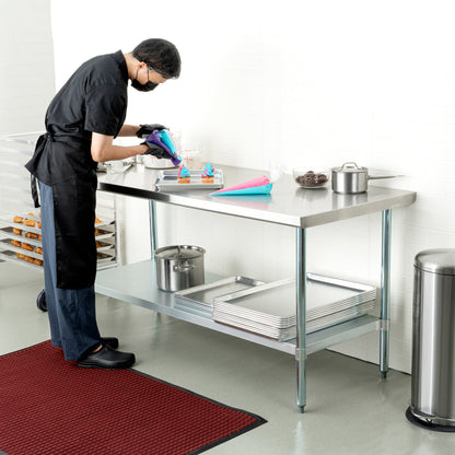 Kitchen Tek 18-Gauge 304 Stainless Steel Commercial Work Table - Heavy Duty, Galvanized Legs, Undershelf - 30" x 72" - 1 count box
