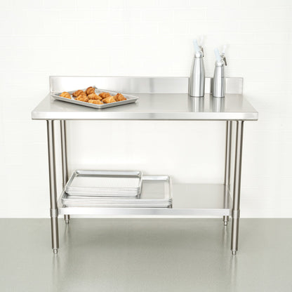 Kitchen Tek 16-Gauge 304 Stainless Steel Commercial Work Table - Medium Duty, 4" Backsplash, Undershelf - 24" x 48" - 1 count box