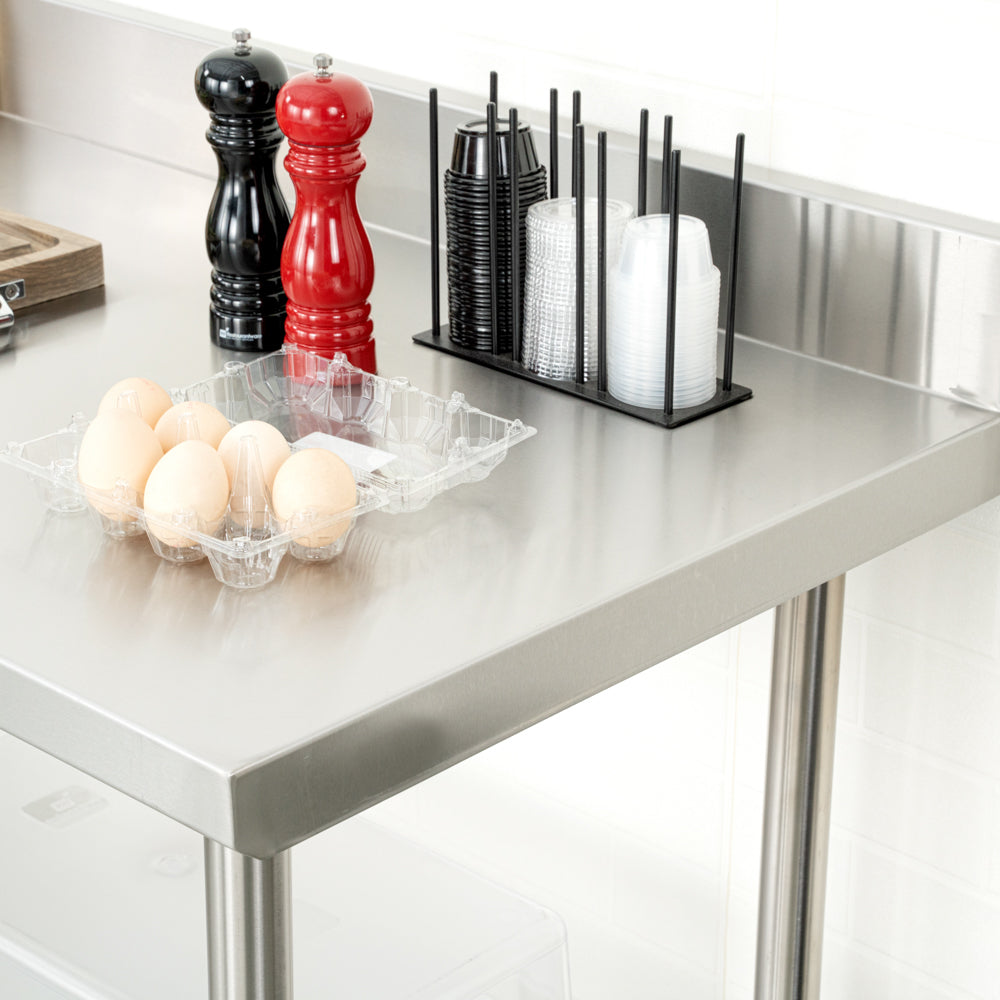 Kitchen Tek 16-Gauge 304 Stainless Steel Commercial Work Table - Medium Duty, 4" Backsplash, Undershelf - 24" x 60" - 1 count box