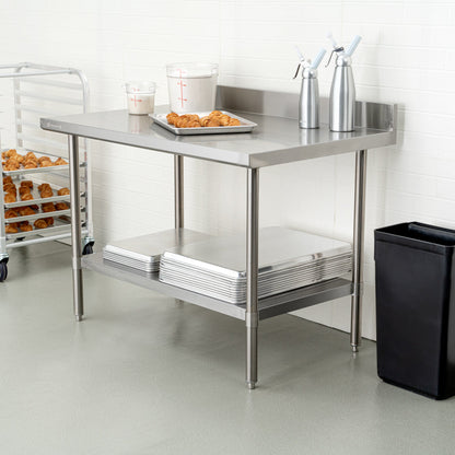 Kitchen Tek 16-Gauge 304 Stainless Steel Commercial Work Table - Medium Duty, 4" Backsplash, Undershelf - 30" x 48" - 1 count box