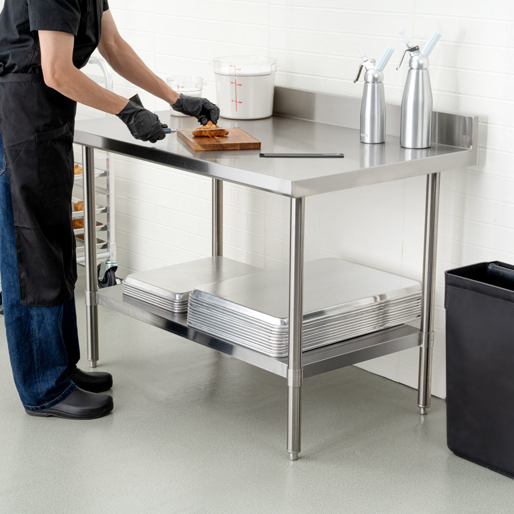 Kitchen Tek 16-Gauge 304 Stainless Steel Commercial Work Table - Medium Duty, 4" Backsplash, Undershelf - 30" x 48" - 1 count box