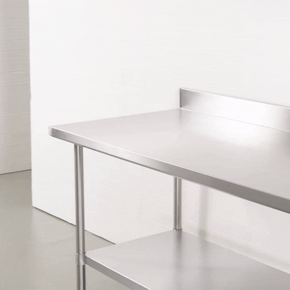 Kitchen Tek 16-Gauge 304 Stainless Steel Commercial Work Table - Medium Duty, 4" Backsplash, Undershelf - 30" x 60" - 1 count box