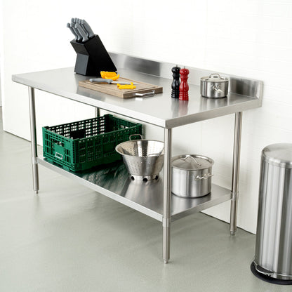 Kitchen Tek 16-Gauge 304 Stainless Steel Commercial Work Table - Medium Duty, 4" Backsplash, Undershelf - 30" x 60" - 1 count box
