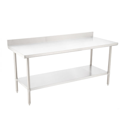 Kitchen Tek 16-Gauge 304 Stainless Steel Commercial Work Table - Medium Duty, 4" Backsplash, Undershelf - 30" x 72" - 1 count box