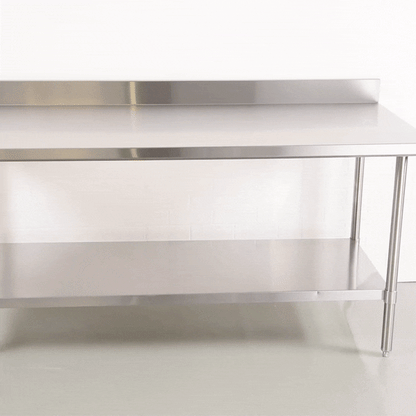 Kitchen Tek 16-Gauge 304 Stainless Steel Commercial Work Table - Medium Duty, 4" Backsplash, Undershelf - 30" x 72" - 1 count box