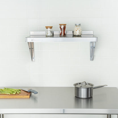 Kitchen Tek 18-Gauge 430 Stainless Steel Solid Wall Shelf - Heavy Duty - 12" x 24" - 1 count box