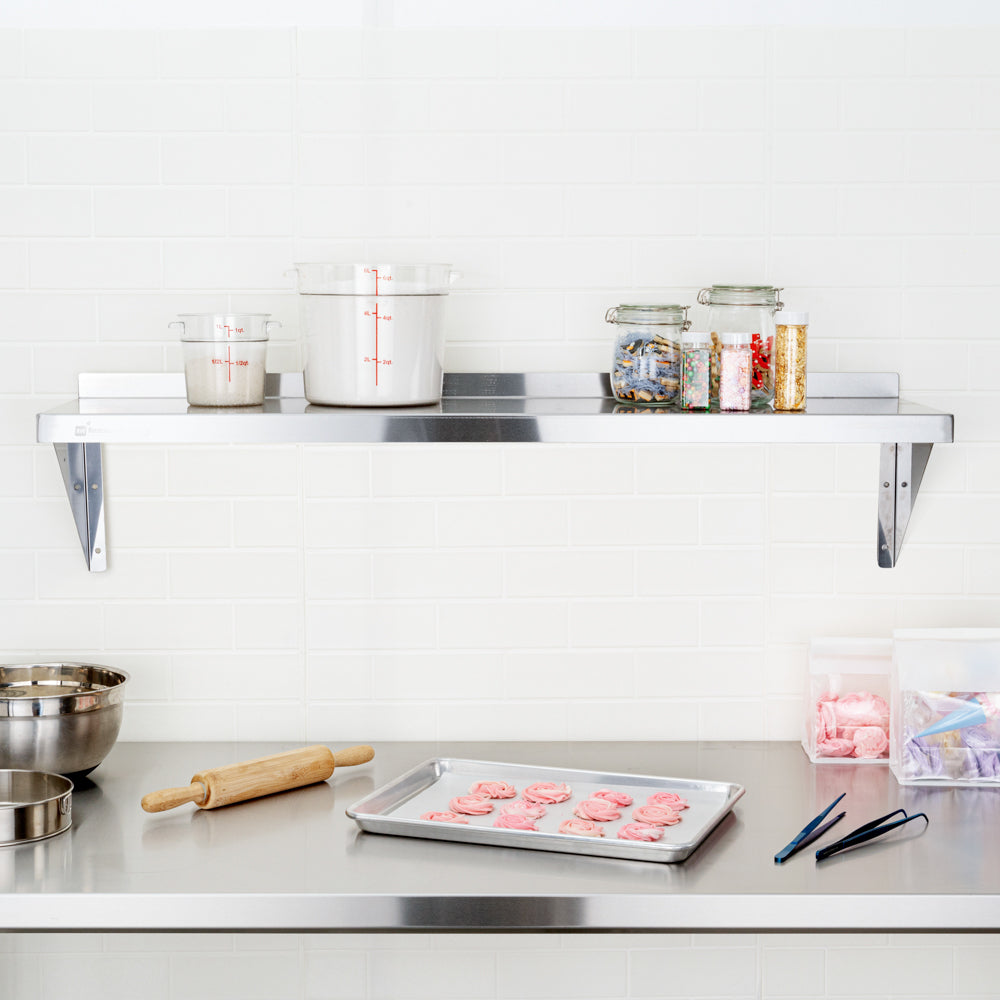 Kitchen Tek 18-Gauge 430 Stainless Steel Solid Wall Shelf - Heavy Duty - 12" x 48" - 1 count box