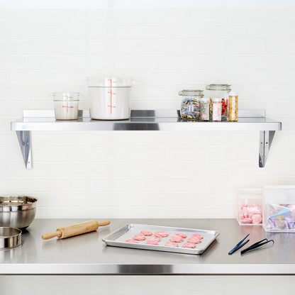 Kitchen Tek 18-Gauge 430 Stainless Steel Solid Wall Shelf - Heavy Duty - 12" x 48" - 1 count box