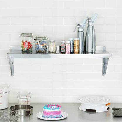 Kitchen Tek 18-Gauge 430 Stainless Steel Solid Wall Shelf - Heavy Duty - 12" x 36" - 1 count box