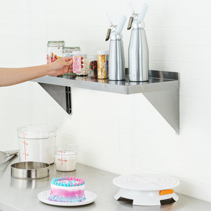 Kitchen Tek 18-Gauge 430 Stainless Steel Solid Wall Shelf - Heavy Duty - 12" x 36" - 1 count box