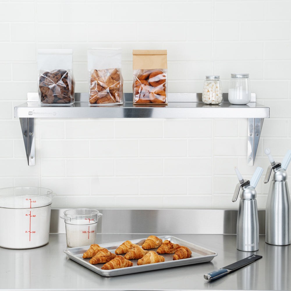 Kitchen Tek 16-Gauge 430 Stainless Steel Solid Wall Shelf - Medium Duty - 12" x 36" - 1 count box