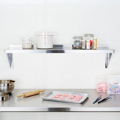 Kitchen Tek 16-Gauge 430 Stainless Steel Solid Wall Shelf - Medium Duty - 12" x 48" - 1 count box