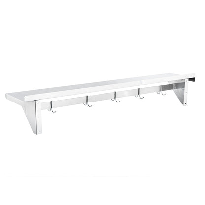 Kitchen Tek 430 Stainless Steel Wall Mounted Pot Rack - with Shelf, 5 Galvanized Hooks - 12" x 60" - 1 count box