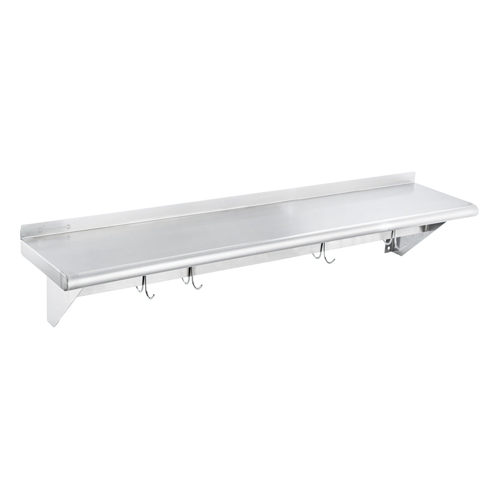 Kitchen Tek 430 Stainless Steel Wall Mounted Pot Rack - with Shelf, 4 Galvanized Hooks - 15" x 48" - 1 count box