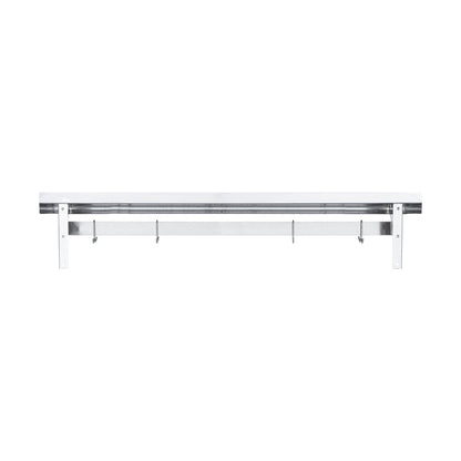 Kitchen Tek 430 Stainless Steel Wall Mounted Pot Rack - with Shelf, 4 Galvanized Hooks - 15" x 48" - 1 count box