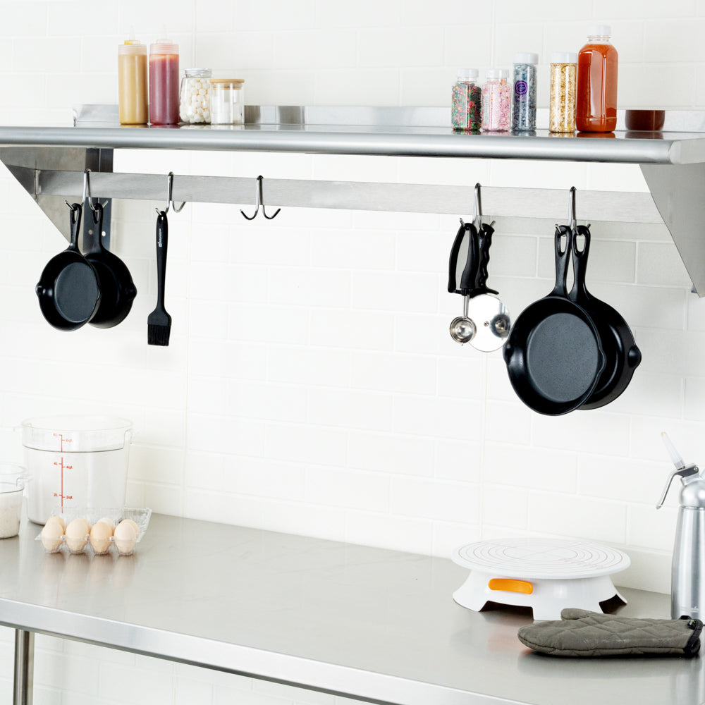 Kitchen Tek 430 Stainless Steel Wall Mounted Pot Rack - with Shelf, 5 Galvanized Hooks - 15" x 60" - 1 count box