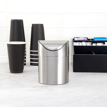 RW Clean Stainless Steel Mini Trash Can - Countertop - 4 3/4" x 4 3/4" x 7" - 1 count box