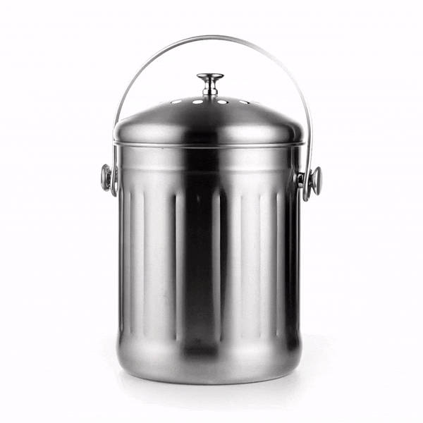 RW Clean 1 gal Stainless Steel Compost Bin - Charcoal Filter - 7 1/4" x 7 1/4" x 11" - 1 count box
