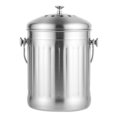 RW Clean 1 gal Stainless Steel Compost Bin - Charcoal Filter - 7 1/4" x 7 1/4" x 11" - 1 count box