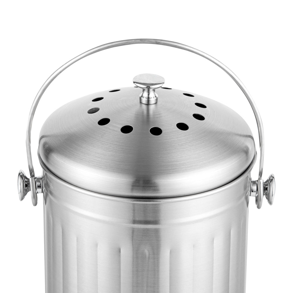 RW Clean 1 gal Stainless Steel Compost Bin - Charcoal Filter - 7 1/4" x 7 1/4" x 11" - 1 count box
