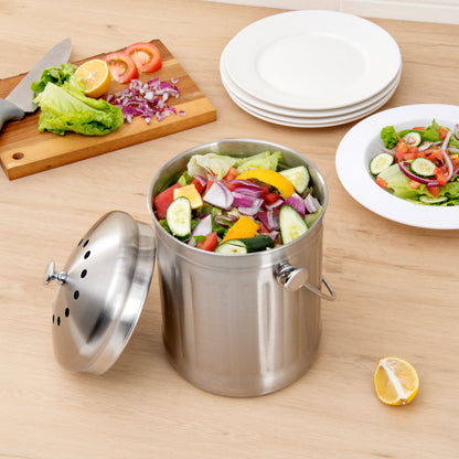 RW Clean 1 gal Stainless Steel Compost Bin - Charcoal Filter - 7 1/4" x 7 1/4" x 11" - 1 count box