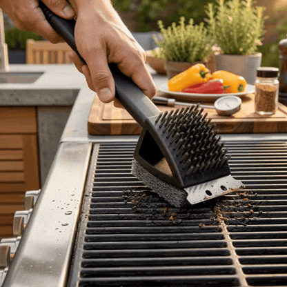 Met Lux Grill Brush / Scraper - with Scouring Pad - 15" - 1 count box