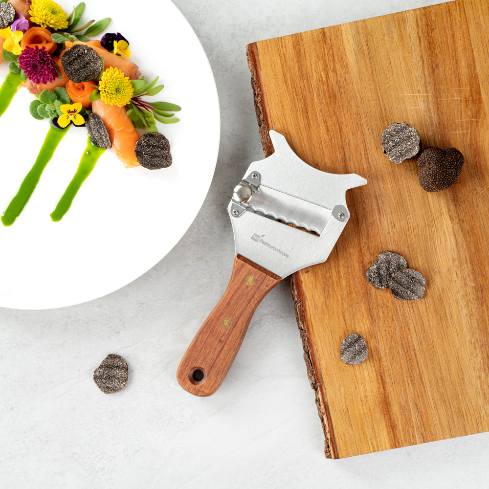Met Lux Stainless Steel Truffle Slicer / Chocolate Shaver - with Wooden Handle - 7 1/2" x 3 1/4" - 1 count box