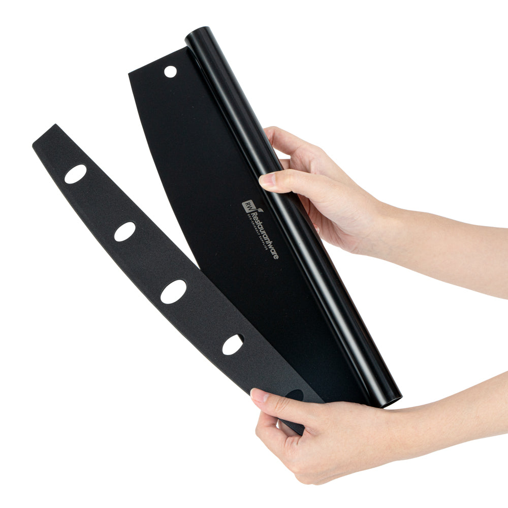 Met Lux Black Stainless Steel Pizza Cutter / Rocker - with Cover - 13 3/4" x 3 1/2" - 1 count box