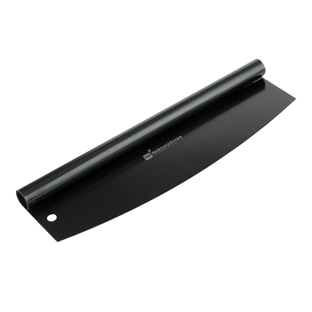 Met Lux Black Stainless Steel Pizza Cutter / Rocker - with Cover - 13 3/4" x 3 1/2" - 1 count box