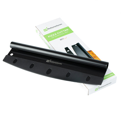 Met Lux Black Stainless Steel Pizza Cutter / Rocker - with Cover - 13 3/4" x 3 1/2" - 1 count box