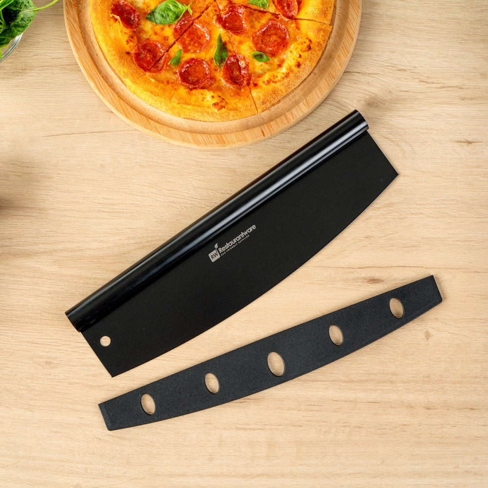 Met Lux Black Stainless Steel Pizza Cutter / Rocker - with Cover - 13 3/4" x 3 1/2" - 1 count box
