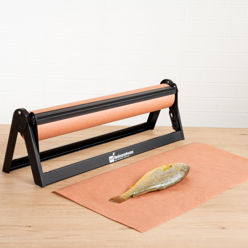 Chef 101 Black Steel Paper Cutter / Dispenser - with Serrated Blade, Fits 24" Roll - 1 count box