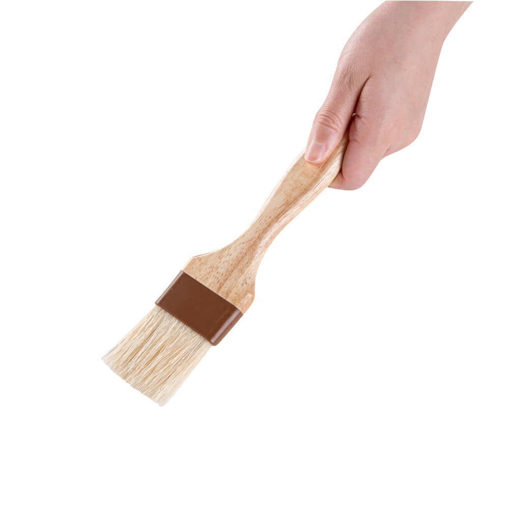 Pastry Tek Natural Wood 2" Wide Pastry / Basting Brush - with Boar Bristles - 8 3/4" - 1 count box