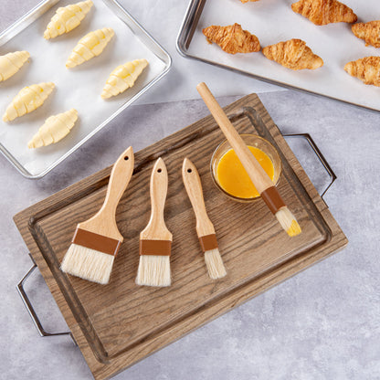 Pastry Tek Natural Wood Pastry / Basting Brush 4-Piece Set - with Boar Bristles - 1 count box