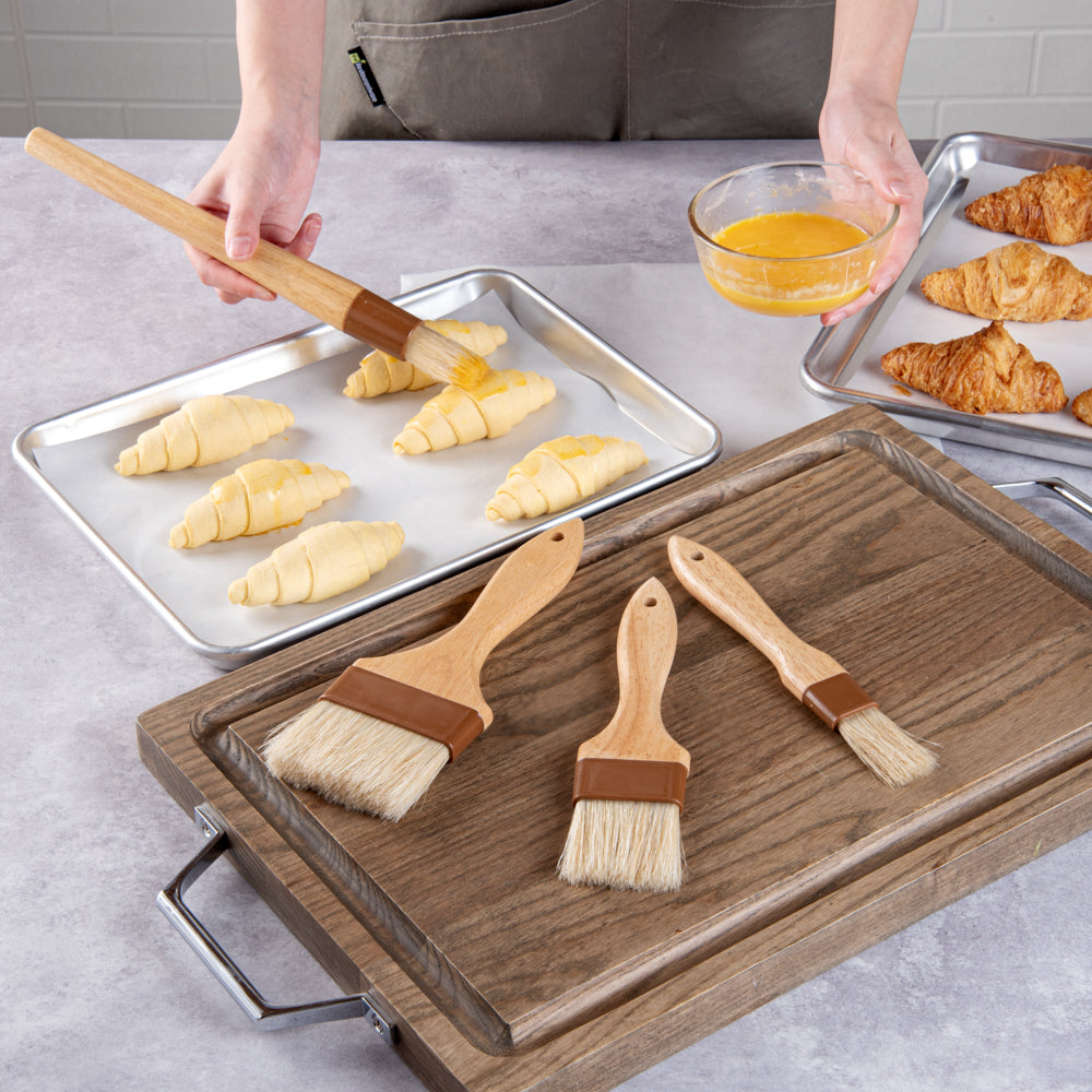 Pastry Tek Natural Wood Pastry / Basting Brush 4-Piece Set - with Boar Bristles - 1 count box