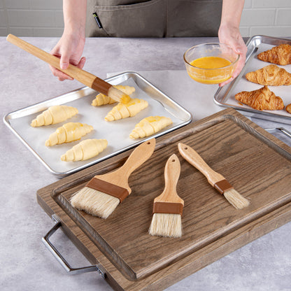 Pastry Tek Natural Wood Pastry / Basting Brush 4-Piece Set - with Boar Bristles - 1 count box