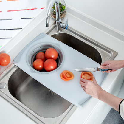 Chef 101 Gray Plastic Over the Sink Cutting Board - with Collapsible Strainer - 19 3/4" x 11 1/4" - 1 count box