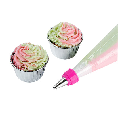 Pastry Tek Pink and White Plastic Piping Tip Coupler - Dual Color - 1 count box