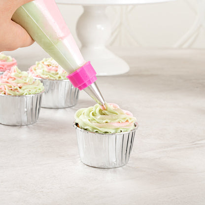Pastry Tek Pink and White Plastic Piping Tip Coupler - Dual Color - 1 count box