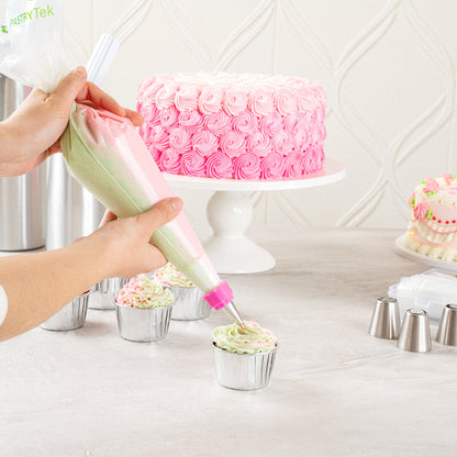 Pastry Tek Pink and White Plastic Piping Tip Coupler - Dual Color - 1 count box