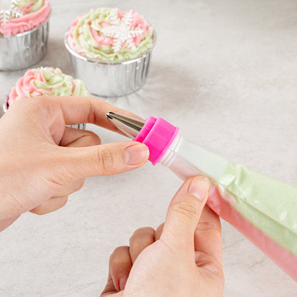 Pastry Tek Pink and White Plastic Piping Tip Coupler - Dual Color - 1 count box